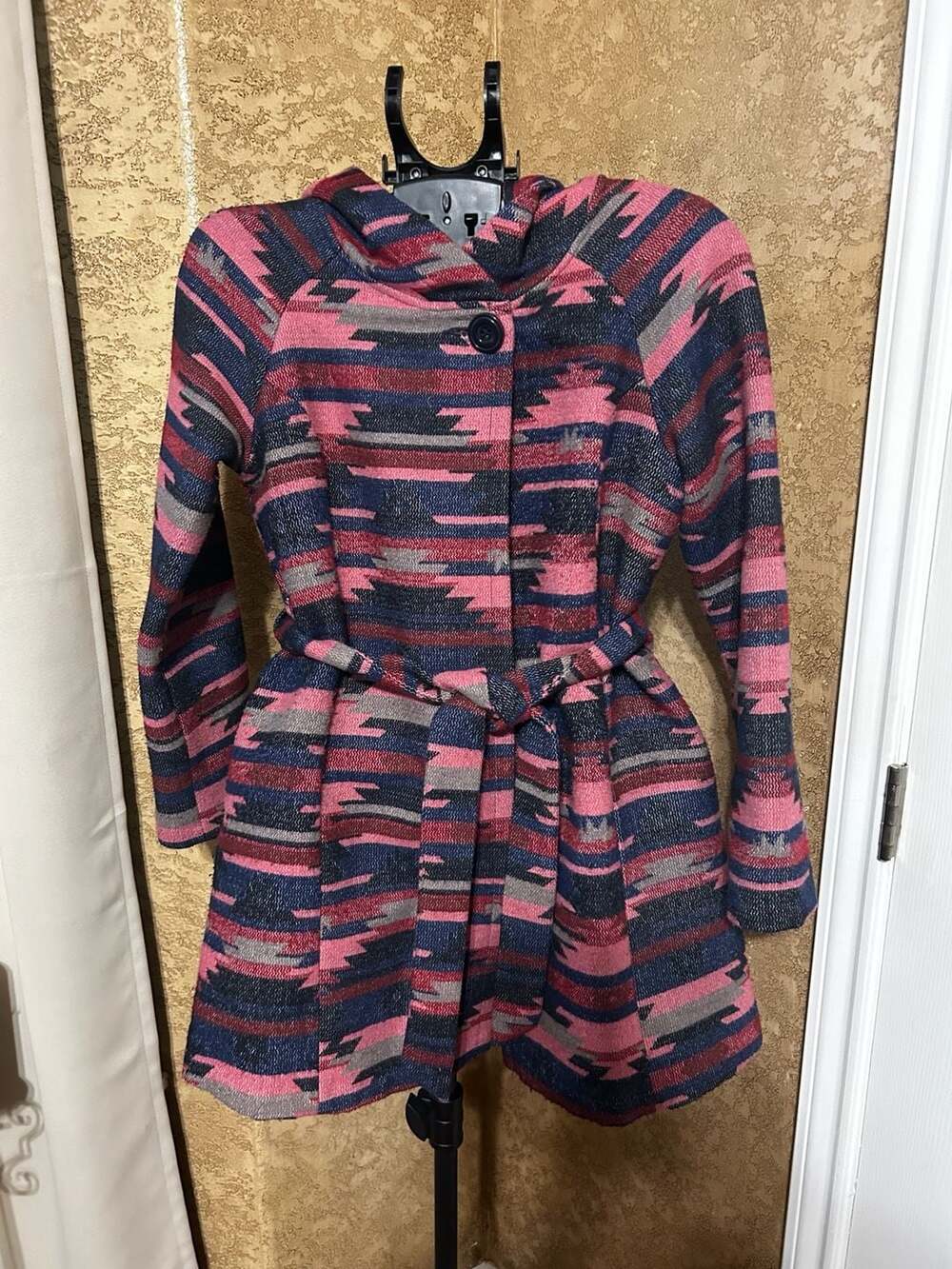 Tabitha Anthropologie Southwestern Aztec Print Hooded Belted Coat Small